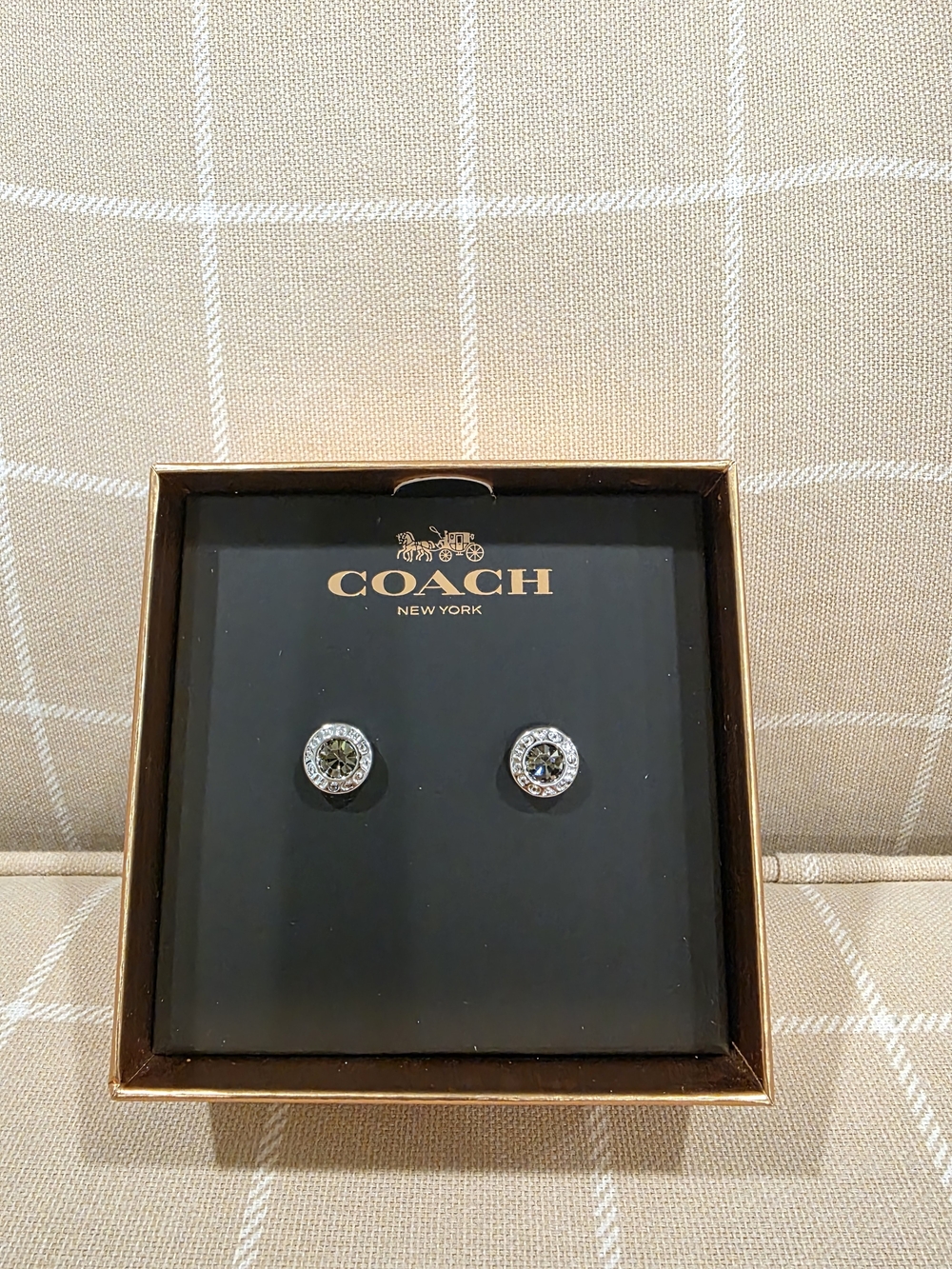 Coach Silver Clear Crystal Halo Stud Earrings